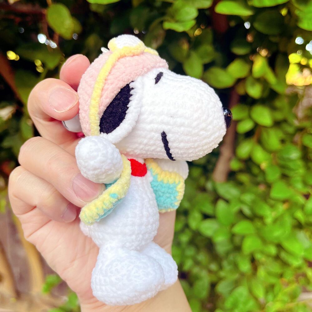 Snoopy Flying Ace Crochet Keychain | Mini Amigurumi Bag Charm | Pilot Dog Plush